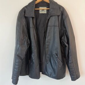 Vintage Burk’s Bay 2XL Black Genuine Leather Jacket Maxam North America Logo